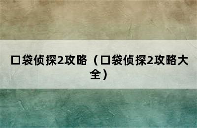 口袋侦探2攻略（口袋侦探2攻略大全）