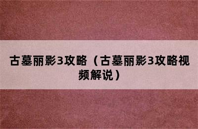 古墓丽影3攻略（古墓丽影3攻略视频解说）