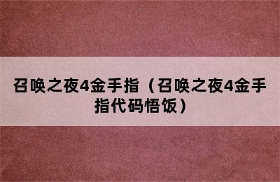 召唤之夜4金手指（召唤之夜4金手指代码悟饭）