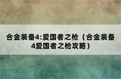 合金装备4:爱国者之枪（合金装备4爱国者之枪攻略）