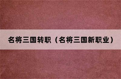 名将三国转职（名将三国新职业）