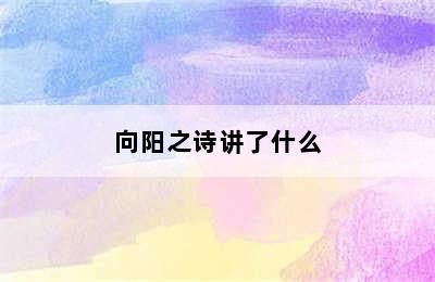 向阳之诗讲了什么