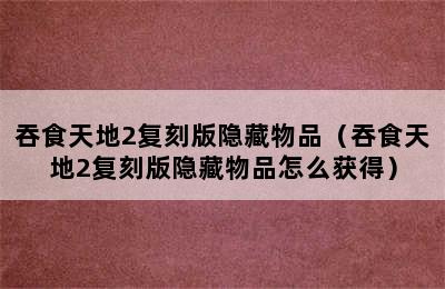 吞食天地2复刻版隐藏物品（吞食天地2复刻版隐藏物品怎么获得）