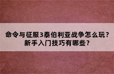 命令与征服3泰伯利亚战争怎么玩？新手入门技巧有哪些？