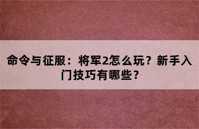 命令与征服：将军2怎么玩？新手入门技巧有哪些？