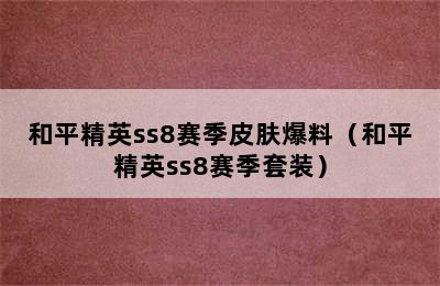 和平精英ss8赛季皮肤爆料（和平精英ss8赛季套装）