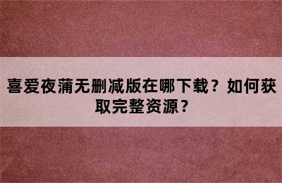 喜爱夜蒲无删减版在哪下载？如何获取完整资源？