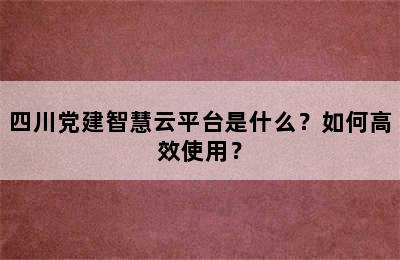 四川党建智慧云平台是什么？如何高效使用？