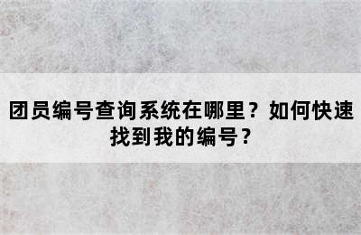 团员编号查询系统在哪里？如何快速找到我的编号？