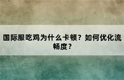 国际服吃鸡为什么卡顿？如何优化流畅度？