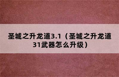 圣城之升龙道3.1（圣城之升龙道31武器怎么升级）