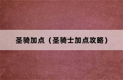 圣骑加点（圣骑士加点攻略）