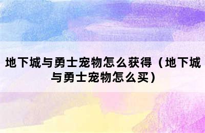 地下城与勇士宠物怎么获得（地下城与勇士宠物怎么买）