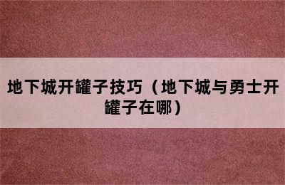 地下城开罐子技巧（地下城与勇士开罐子在哪）