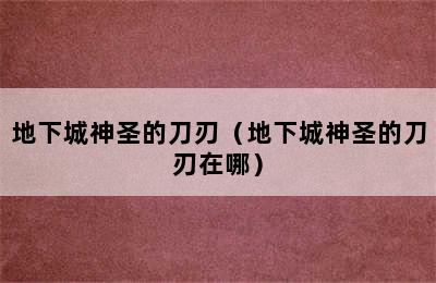 地下城神圣的刀刃（地下城神圣的刀刃在哪）