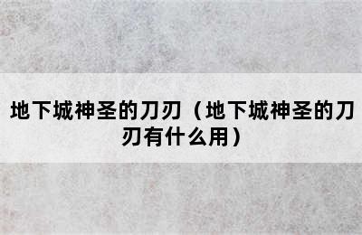 地下城神圣的刀刃（地下城神圣的刀刃有什么用）