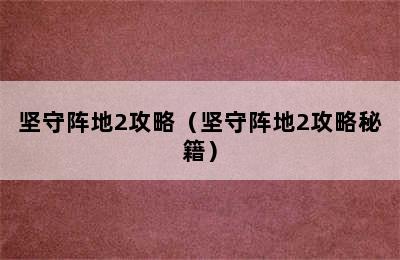 坚守阵地2攻略（坚守阵地2攻略秘籍）