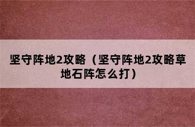 坚守阵地2攻略（坚守阵地2攻略草地石阵怎么打）