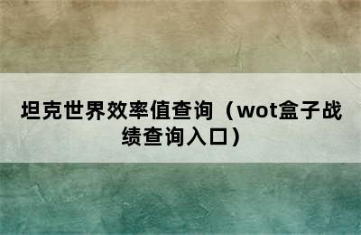 坦克世界效率值查询（wot盒子战绩查询入口）