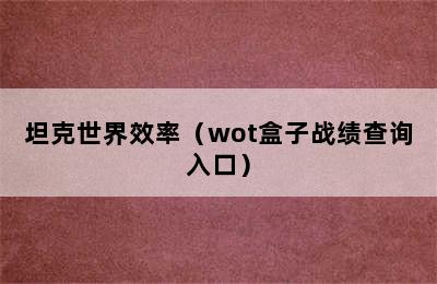 坦克世界效率（wot盒子战绩查询入口）