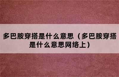 多巴胺穿搭是什么意思（多巴胺穿搭是什么意思网络上）