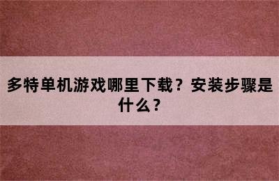 多特单机游戏哪里下载？安装步骤是什么？