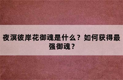 夜溟彼岸花御魂是什么？如何获得最强御魂？