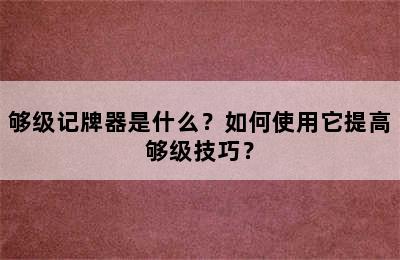 够级记牌器是什么？如何使用它提高够级技巧？