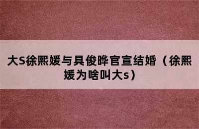 大S徐熙媛与具俊晔官宣结婚（徐熙媛为啥叫大s）