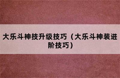 大乐斗神技升级技巧（大乐斗神装进阶技巧）