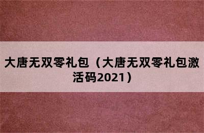 大唐无双零礼包（大唐无双零礼包激活码2021）