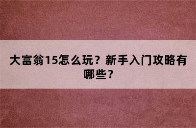 大富翁15怎么玩？新手入门攻略有哪些？