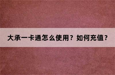 大承一卡通怎么使用？如何充值？