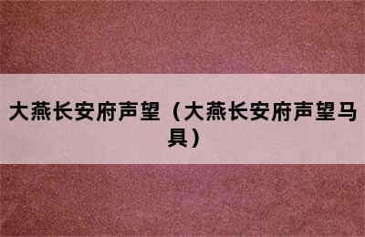 大燕长安府声望（大燕长安府声望马具）