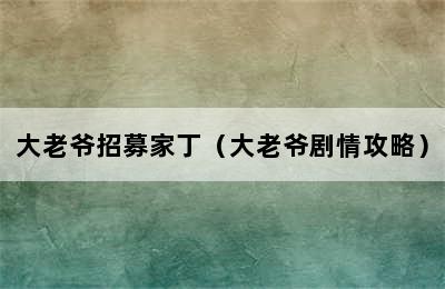 大老爷招募家丁（大老爷剧情攻略）