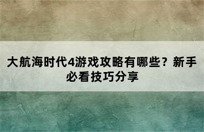 大航海时代4游戏攻略有哪些？新手必看技巧分享