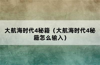 大航海时代4秘籍（大航海时代4秘籍怎么输入）