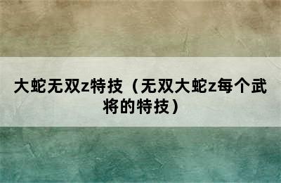 大蛇无双z特技（无双大蛇z每个武将的特技）