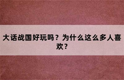 大话战国好玩吗？为什么这么多人喜欢？