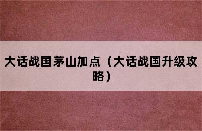 大话战国茅山加点（大话战国升级攻略）