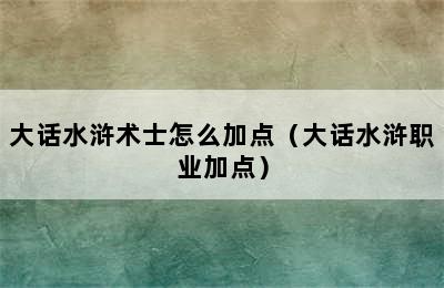 大话水浒术士怎么加点（大话水浒职业加点）