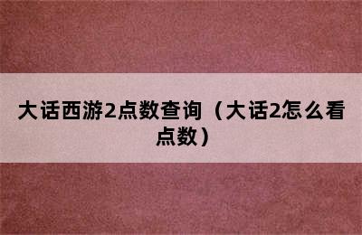 大话西游2点数查询（大话2怎么看点数）