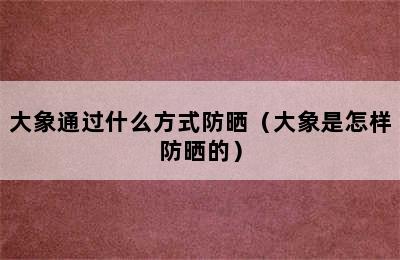 大象通过什么方式防晒（大象是怎样防晒的）