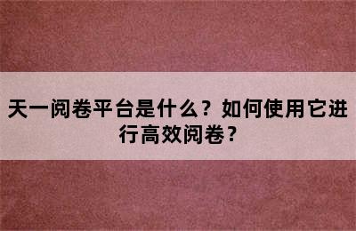 天一阅卷平台是什么？如何使用它进行高效阅卷？