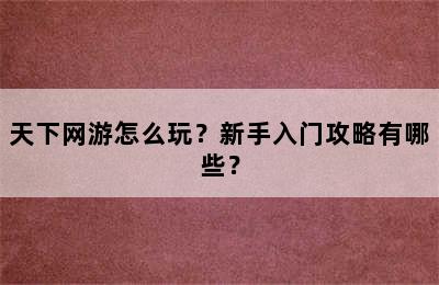 天下网游怎么玩？新手入门攻略有哪些？