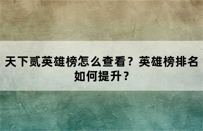 天下贰英雄榜怎么查看？英雄榜排名如何提升？