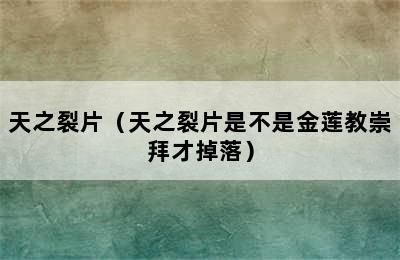 天之裂片（天之裂片是不是金莲教崇拜才掉落）