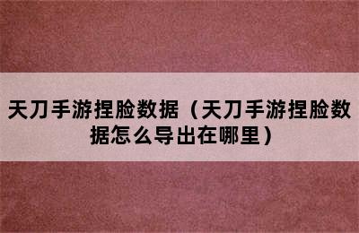 天刀手游捏脸数据（天刀手游捏脸数据怎么导出在哪里）