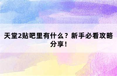 天堂2贴吧里有什么？新手必看攻略分享！