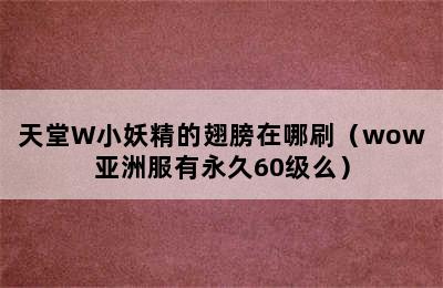 天堂W小妖精的翅膀在哪刷（wow亚洲服有永久60级么）